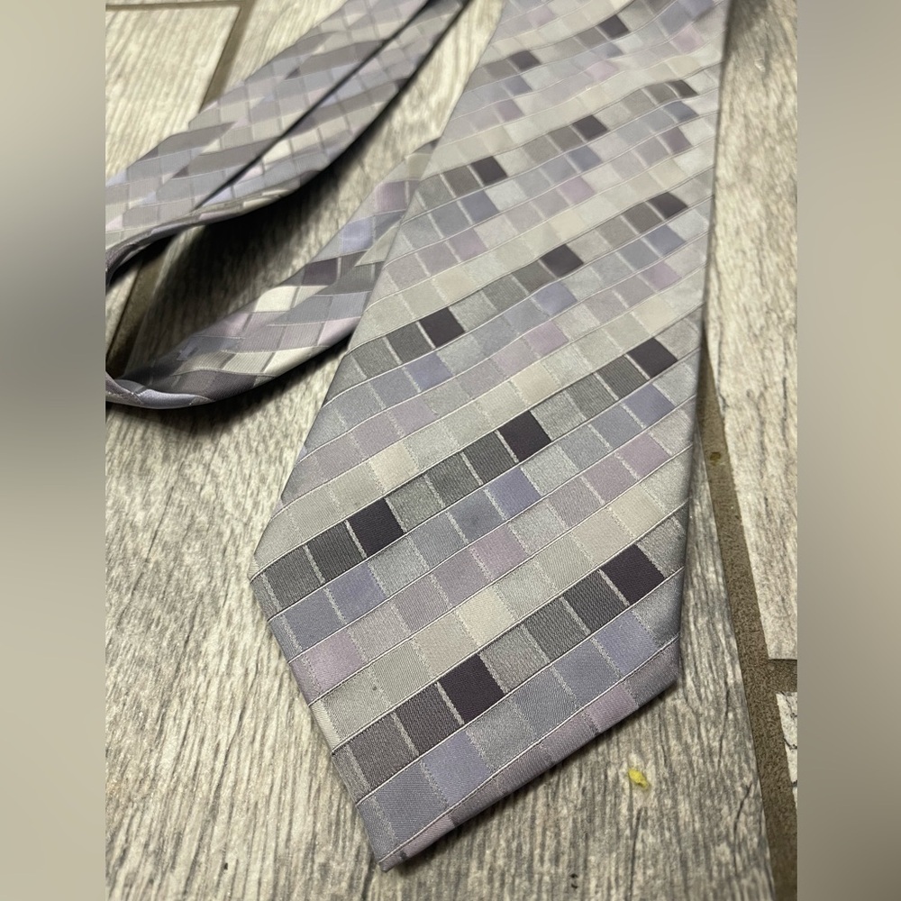 Valerio Garati 100% silk Tie Vintage grey purple scheme checkered office